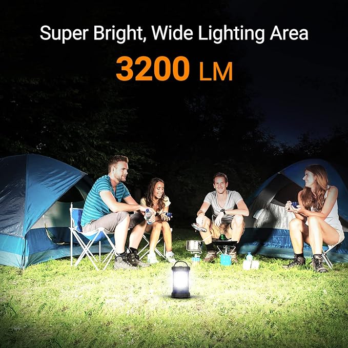 Camping Lantern, 3200LM LED Lanterns for Power Outages, 4600mAh Phone Charger & Rechargeable Lantern, 5 Light Modes Camping Lights & Lanterns for Hurricane/Emergency, CT CAPETRONIX Camping Accessories