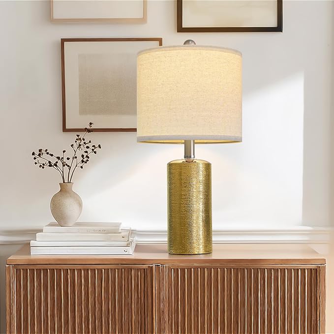 20.5" Small Table Lamps for Living Room Lamp Set of 2 Ceramic Lamps for Bedroom Bedside Lamps Modern Boho Lamps for Night Stands Farmhouse Nightstand Lamp Side End Table Lamp, Gold