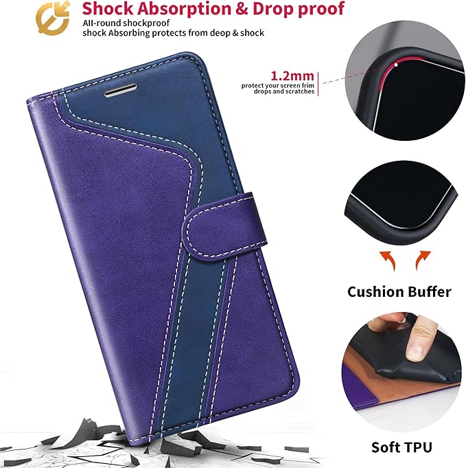 CIVICASE for iPhone 17 Wallet Case,PU Leather Flip Case RFID Blocking Credit Card Holder Folio Magnetic Stand TPU Shockproof Cover Compatible with iPhone 17, Purple Blue
