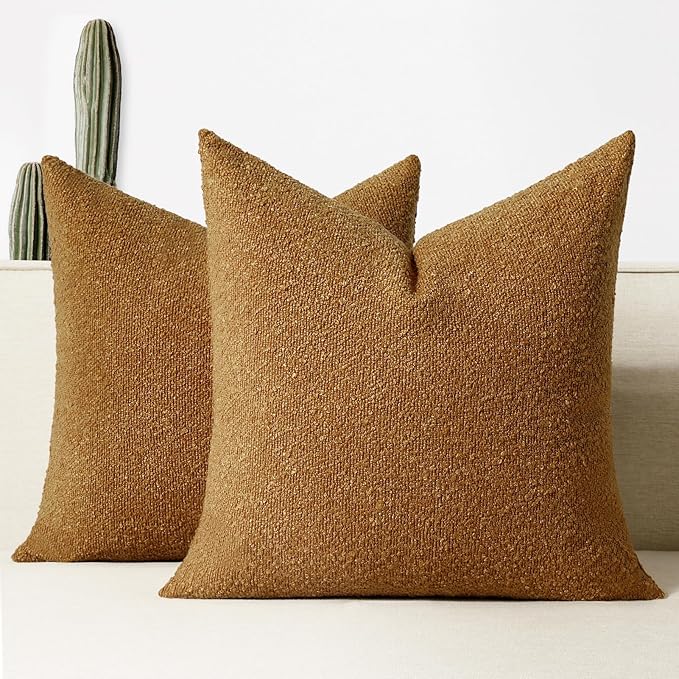 Throw Pillow Covers 18 x 18 Inch Set of 2, Accent Soft Boucle Textured Pillow Cover, Decorative Solid Color Cozy Cushion Pillow Case for Couch Bedroom Sofa Living Room Home Decor, Yellow