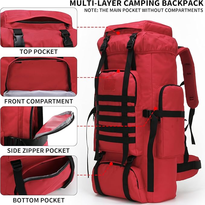 W WINTMING Hiking Backpack for Men 70L/100L Camping Backpack Military Rucksack Molle 3 Days Assault Pack for Climbing | Camping Backpack, 3 Days Assault Pack, for Climbing