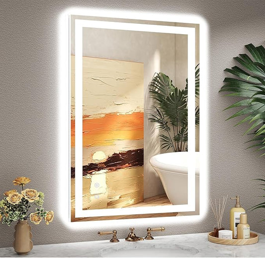 24"x 36" LED Bathroom Mirror with Front and Backlit, Wall Vanity Mirror with Lights, Controlled Separately LED Mirror for Bathroom, 3 Colors, Tempered Glass, Shatterproof, Anti-Fog, Memory(ETL)