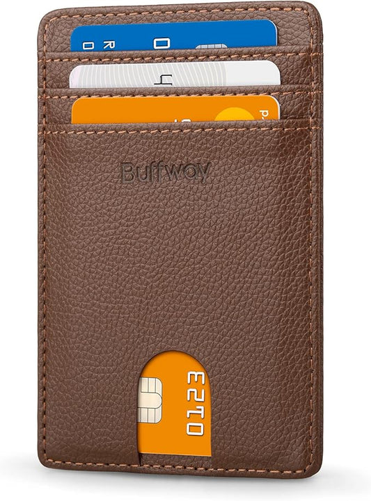 Buffway Mens Slim Wallet, Minimalist Thin Front Pocket Leather Credit Card Holder with RFID Blocking for Work Travel | Minimalist, Thin, Front Pocket, Credit Card Holder, RFID Blocking, for Work Travel