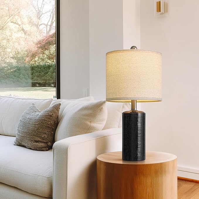 20.5" Small Table Lamps for Living Room Lamp Set of 2 Ceramic Lamps for Bedroom Bedside Lamps Modern Boho Lamps for Night Stands Farmhouse Nightstand Lamp Side End Table Lamp, Black
