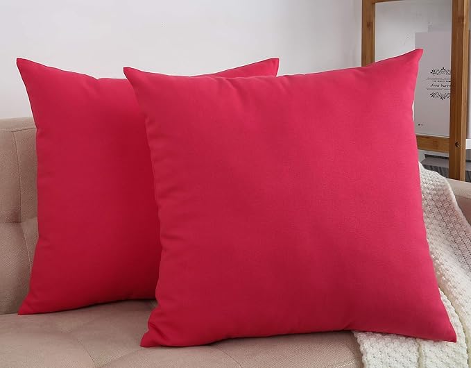TangDepot Handmade Decorative Solid 100% Cotton Canvas Throw Pillow Covers/Pillow Shams, (20"x20", Watermelon Red)