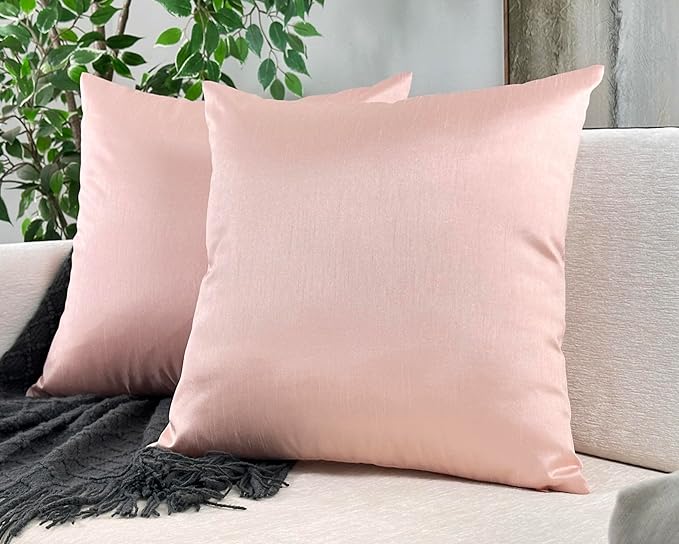 Aiking Home 18x18 Inches Faux Silk Square Throw Pillow Cover, Zipper Closure, Rose Pink (Set of 2)