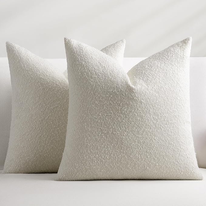 Throw Pillow Covers 20 x 20 Inch Set of 2, Decorative Cream White Soft Boucle Accent Textured Pillow Cover, Cozy Neutral Cushion Pillow Case for Couch Sofa, Bedroom, Living Room Decor
