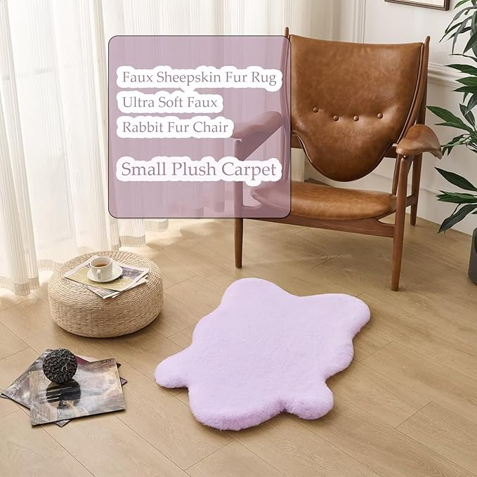 1700GSM Fuzzy Faux Sheepskin Fur Area Rug,Extra Soft Faux Fur Mat,Fluffy Shaggy Fur Rug for Bedroom Living Bedside Rug Room Decor-Lavender, 4 x6 ft