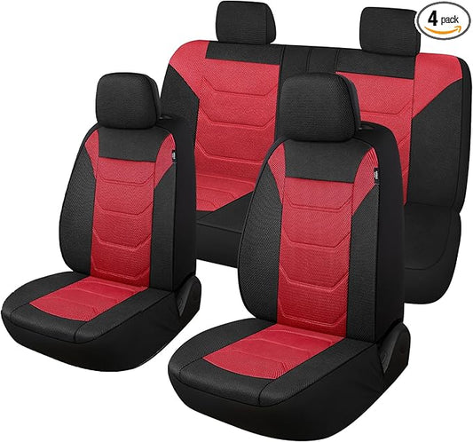 Pariiaotin 3D Air Mesh Car Seat Cover Full Sets Washable and Breathable Premium Cloth Automotive Vehicle Seat Covers for Cars Interior, Universal Fit for Most Cars, Sedan, Truck, SUV(Black/Red)