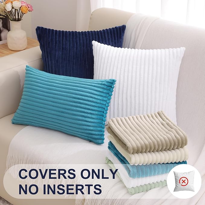 Simmore Decorative Spring Euro Sham Throw Pillow Covers 24x24 Set of 2, Soft Natural Plush Flannel Double-Sided Fluffy Couch Pillow Covers for Sofa Living Room, Navy Blue