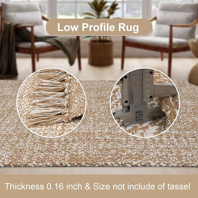 Collive Boho 18 ft Long Runner Rug for Hallway, Washable Kitchen Runner, Cotton Hand-Woven Farmhouse Neutral Carpet Runners, Tan/Cream Low Pile Entryway Floor Runners for Bedroom