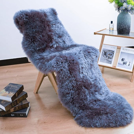 Area Rugs, Genuine New Zealand Sheepskin Rug, Soft Fur Throw Rug (Blue Steel, Double Pelt/2FT*6FT)
