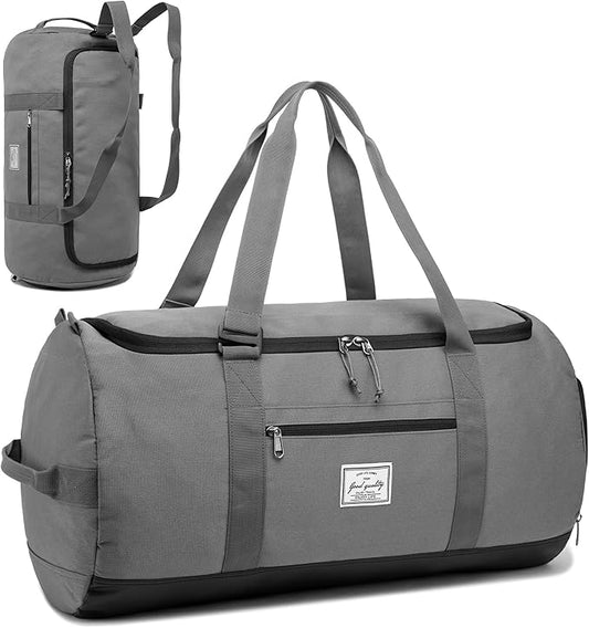 Lyweem 60L Duffle Bag for Men Travel Duffel Bag Large Size for Women Weekender Overnight with Shoes Compartment Multifunctional Gym Bags, Gray