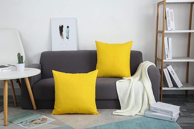 TangDepot Cotton Solid Throw Pillow Covers, 12" x 12", Yellow