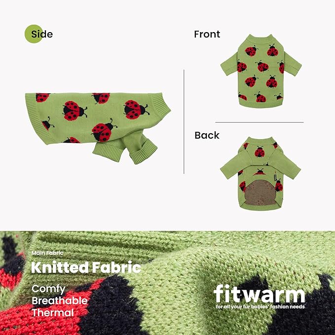 Fitwarm Ladybug Dog Sweater, Warm Dog Winter Clothes for Small Dogs Boy Girl, Pet Outfit, Green, Red, Black, XXL
