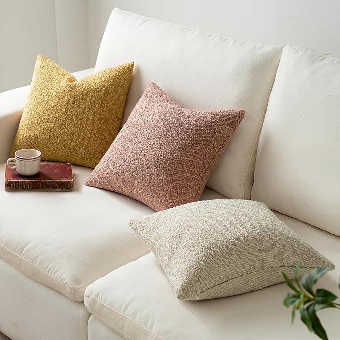 MIULEE 20x20 Inch Decorative Pillow Covers for Couch Bed Set of 2 Textured Boucle Neutral Spring Throw Pillows Valentine Blush Pink Accent Solid Cushion Pillowcases Sofa Livingroom Home Decor