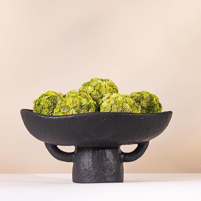 Balls and Pedestal Bowl Set Textured Black Ceramic Decorative Bowl with Succulent Balls for Counter Top, Farmhouse Table Centerpiece, Living Room, Kitchen Decor