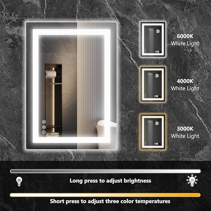 Sweetcrispy 36"x36" Smart Anti-Fog LED Bathroom Mirror with 3 Color Temperatures, Dimmable, Memory Function, Rectangle Modern Vanity Mirror