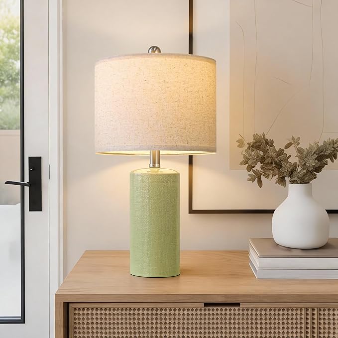 20.5" Small Table Lamps for Living Room Lamp Single Ceramic Lamps for Bedroom Bedside Lamps Modern Boho Lamps for Night Stands Farmhouse Nightstand Lamp Side End Table Lamp, Light Green