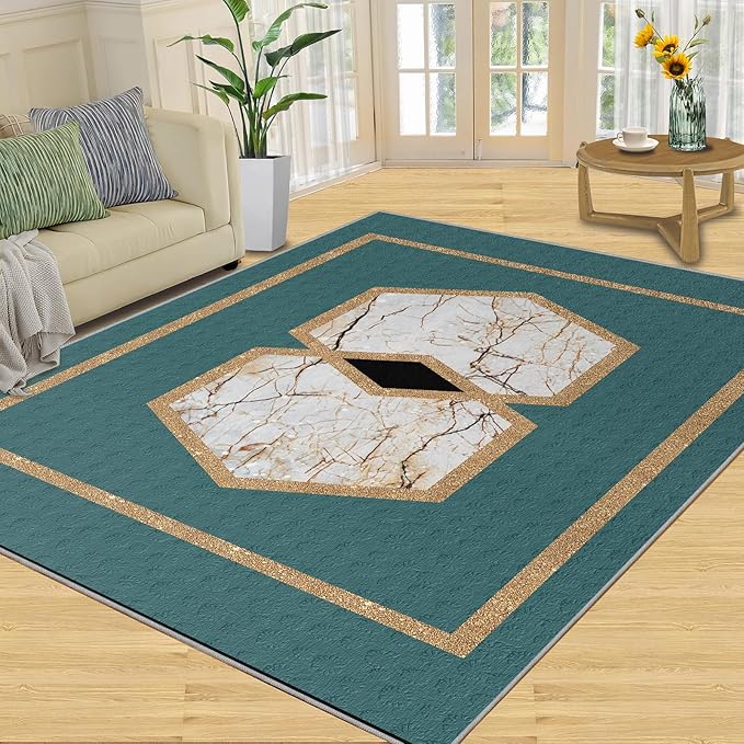 Jadeite Marble Area Rug Abstract Marble Texture Area Rugs for Living Room Light Luxury Stone Crack Carpet Gold Geometric Stripes Outdoor Carpet for Bedroom Living Room 3x4ft
