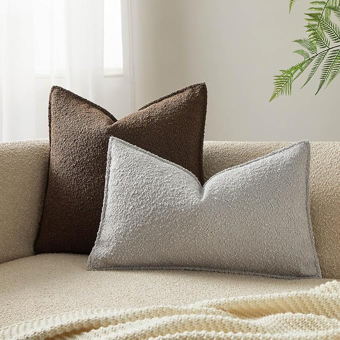 JUSPURBET 14x24 Throw Pillow Covers Set of 2 Decorative Pillow Covers for Couch Sofa Bed Cozy Boucle Textured Lumbar Cushion Covers Cases with Invisible Zipper for Living Room Home Decor,Silver Grey