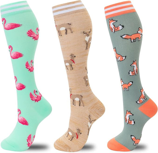 fenglaoda Compression Socks for Women Men 3 Pairs Graduated Compression Support Circulation Socks for Nurses