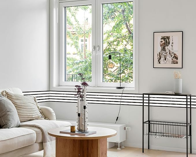 FLFK Wallpaper Border - Black and White Striped Wall Borders Decal Peel and Stick Trim 7" x 240"