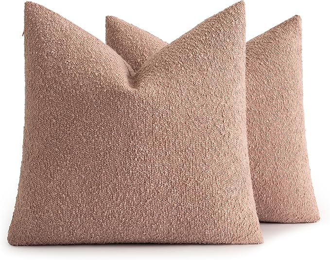 MIULEE 18x18 Inch Decorative Pillow Covers for Couch Bed Set of 2 Textured Boucle Neutral Spring Throw Pillows Valentine Blush Pink Accent Solid Cushion Pillowcases Sofa Livingroom Home Decor