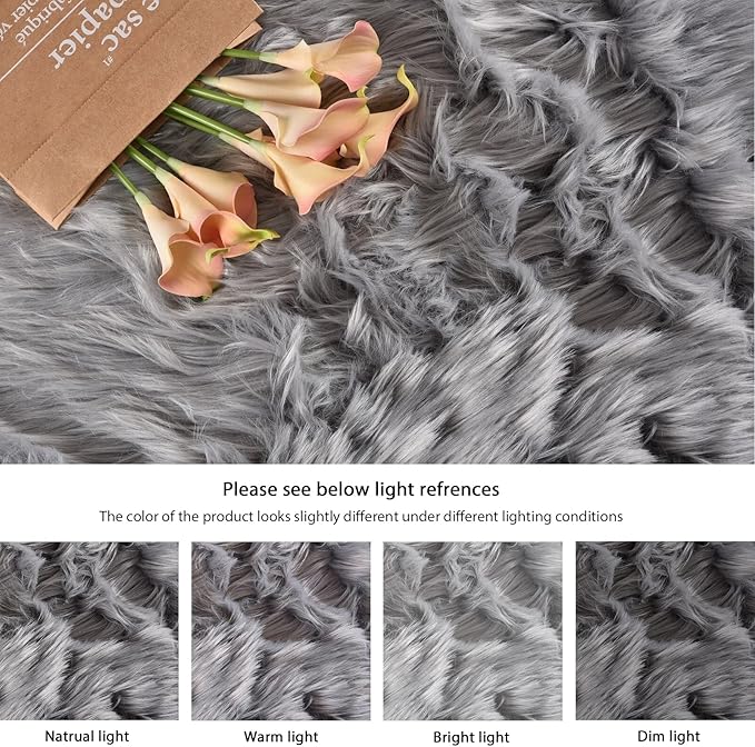 Round Rugs 6ft Silver Grey Fuzzy Faux Sheepskin Washable Furry Fur Area Rugs for Bedroom Large Boho Circle Nursery Rug