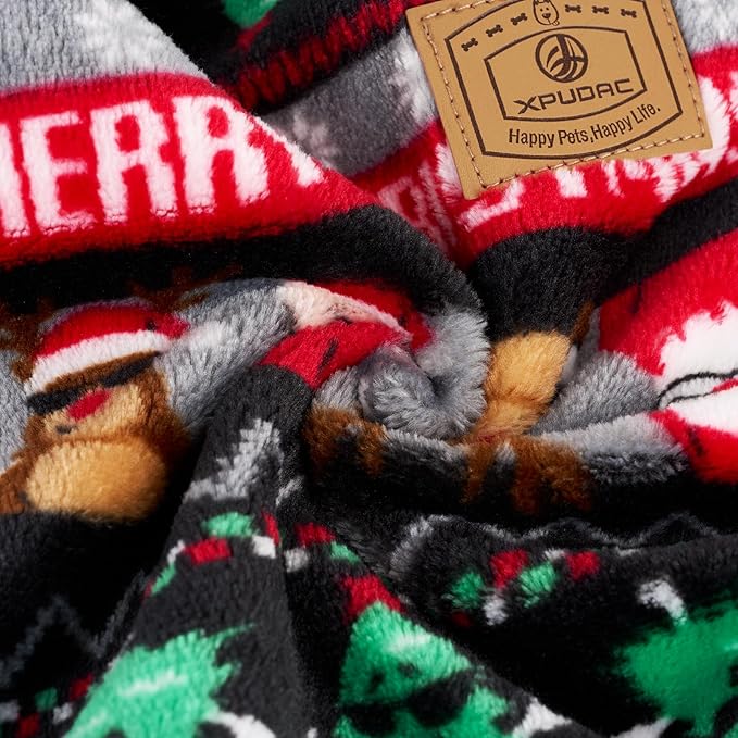 XPUDAC Christmas Dog Pajamas Fleece Dog Sweater Holiday Pet Outfit for Small Medium Dogs Girl Boy Puppy Clothes Onesie, XL