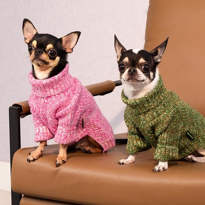 Fitwarm Knitted Turtleneck Dog Sweater, Thermal Dog Winter Clothes for Small Dogs Boy Girl, Holiday Pet Outfit, Heather Green, Medium