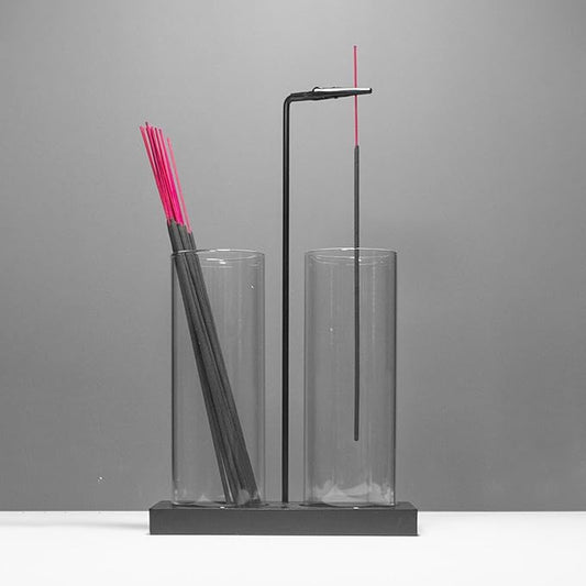 2 in 1 Incense Holder for Sticks Incense Burner Holder with Storage,Glass Upside Down Incense Holder for Sticks with Glass Ash Catcher for Meditation Yoga Spa Room Home Decor[2 Long Black]