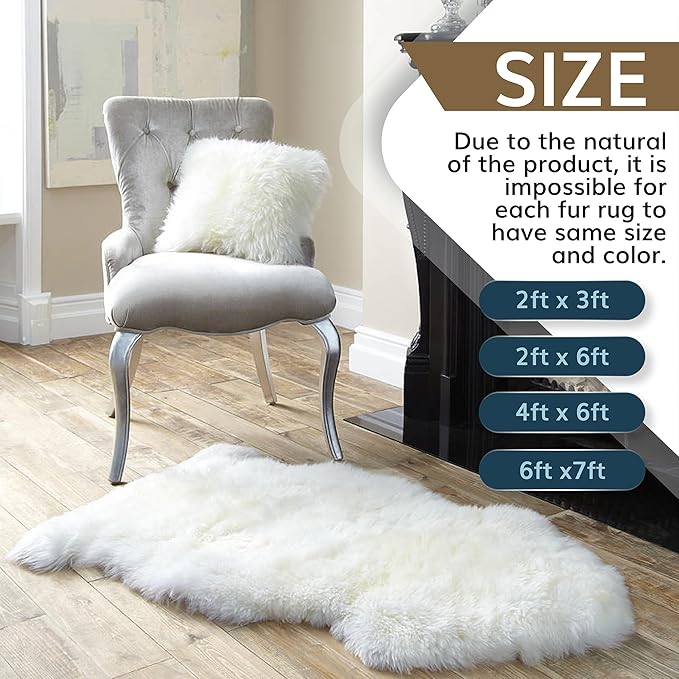 WaySoft New Zealand Sheepskin Area Rug – Genuine Fluffy Wool, Multiple Sizes, Bedroom or Living Room Decor(2ft x 6ft,Wolftip)