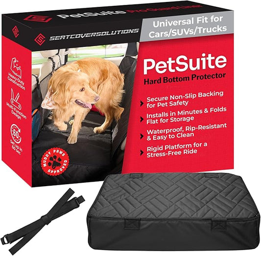 PetSuite Hard Bottom Dog Car Seat Cover for Back Seat – 300-lb Strength Pet Cover for Dogs with 40% Extra Space, Waterproof Nonslip Backseat Hammock for Trucks (Truck)