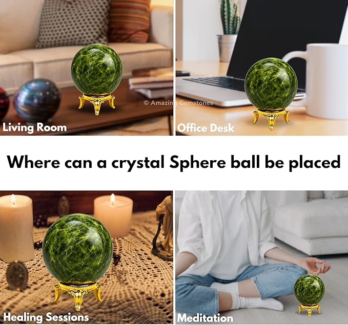 Amazing Gemstone Green Tourmaline in Matrix Ball with Stand - 1.5 Inches Crystal Sphere Meditation Balls for Witchcraft and Decorative Balls