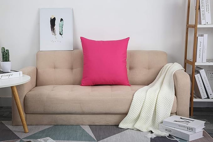 TangDepot Handmade Decorative Solid 100% Cotton Canvas Throw Pillow Covers/Pillow Shams, (20"x20", Hot Pink), 1 Count (Pack of 1)