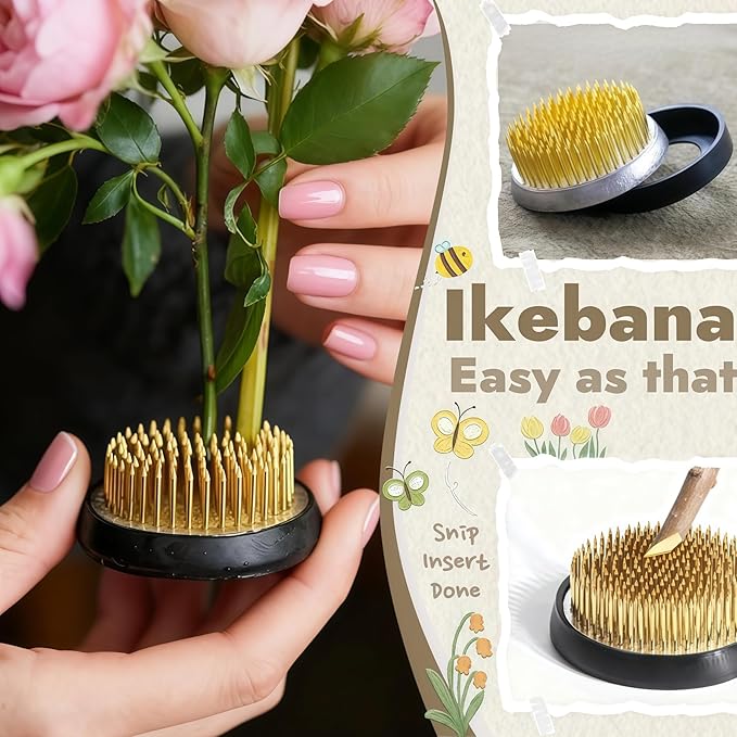 Ceramic Japanese Ikebana Vase Set with 2 inch Flower Frog Handmade Flower Pot Flower Arrangement Floral Art Supplies Flower Bowl Decorative Flower Vase
