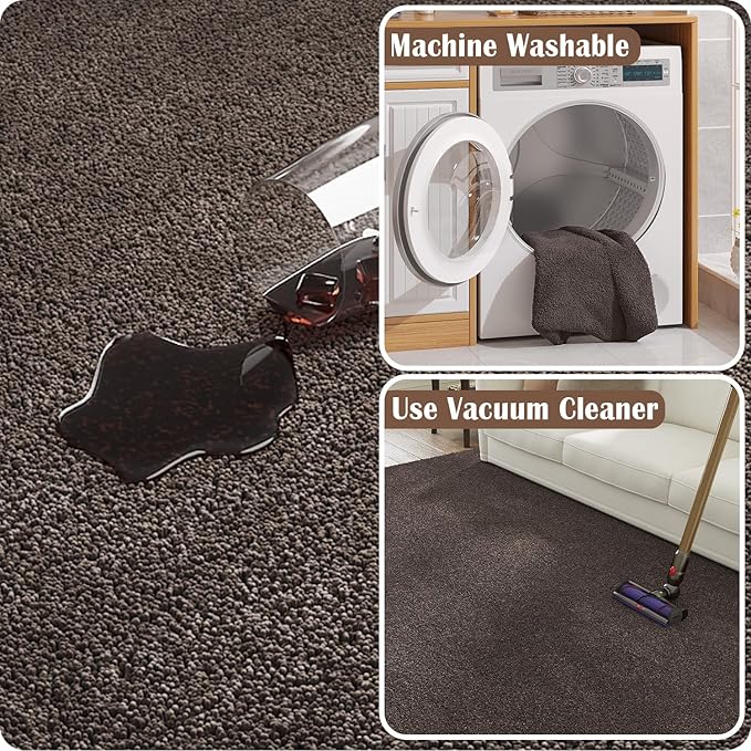 jinchan Solid Plush Area Rug 5x7 Performance Shaggy Washable Rug Indoor Soft Modern Faux Wool Cozy Non Slip Carpet for Living Room Kids Room Bedroom Dining Room Nursery Brown