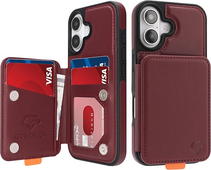 GUERNICA for iPhone 17 (6.1") Case Wallet with Card Holder, RFID Blocking Leather Protection, Shockproof Women Men Phone Case for Apple 17, Wine Red