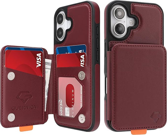 GUERNICA for iPhone 17 (6.1") Case Wallet with Card Holder, RFID Blocking Leather Protection, Shockproof Women Men Phone Case for Apple 17, Wine Red