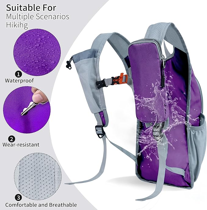 HIGH EXPERIENCE Hiking Backpack 10L/15L Small Daypack Lightweight Packable Travel Foldable Water Resistan for Women Men (Deep Purple, 10L)