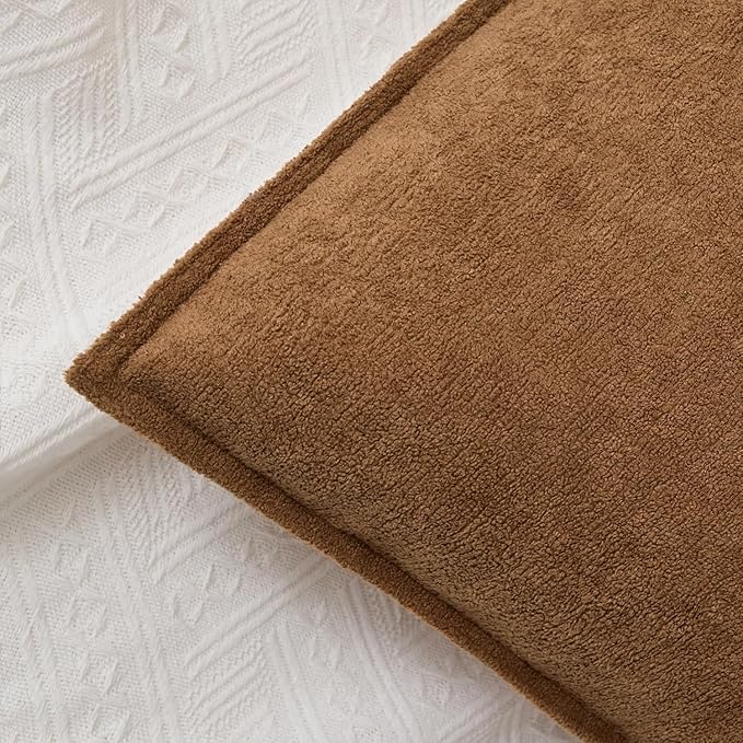 Kevin Textile Waterproof Decorative Pillow Covers Brown 24x24 Inch Pack of 2 Soft Boucle Textured Euro Pillowcases Elegant Accent Pillows for Couch Sofa Chair Bed Home Decor Indoor Outdoor