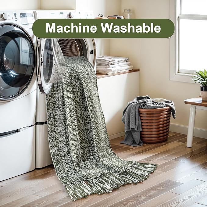 Collive Long Hallway Rug 2.6' x 10' - Washable Indoor Olive Green Cream Braided Woven Kitchen Rugs Low-Profile Door Floor Carpet for Bedroom Doorway