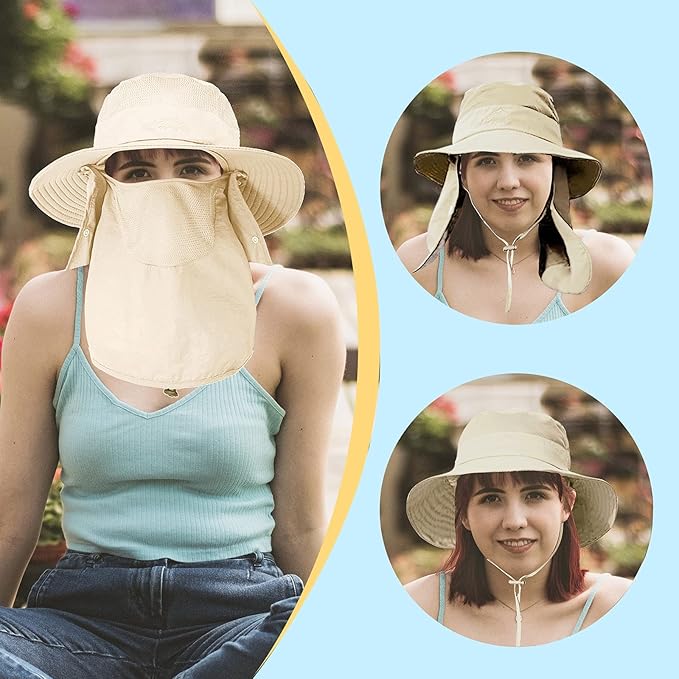 Fishing Hat for Men & Women, Outdoor UV Sun Protection Wide Brim Hat with Face Cover & Neck Flap