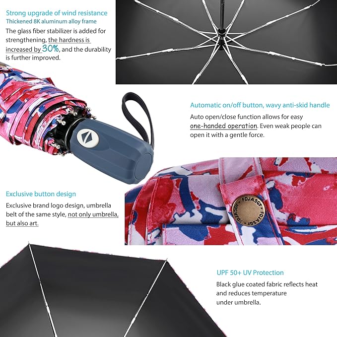 FDJASGY UV Sun Umbrella Compact Folding Travel Umbrella Auto Open Close Compact Folding Rain Umbrellas for Women Men Blocking UV 99.98%
