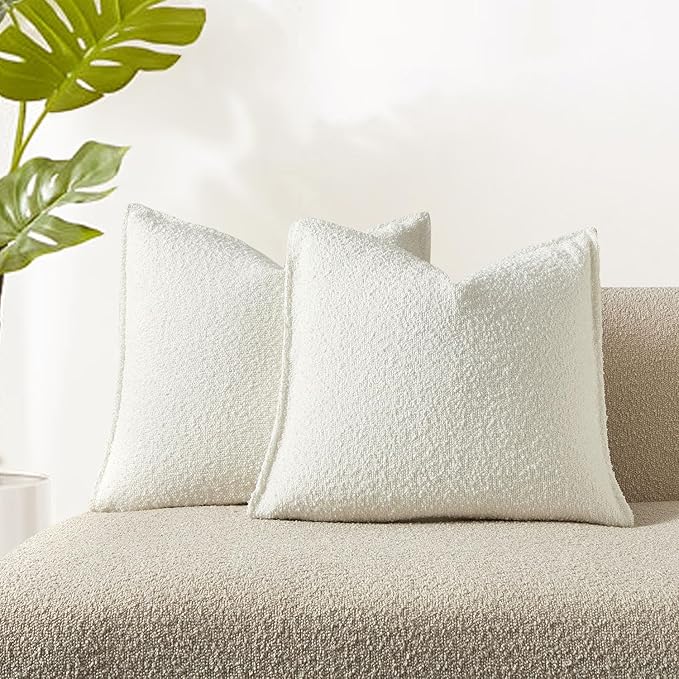 JUSPURBET White Decorative Pillow Covers 18x18 Set of 2 Throw Pillow Covers for Couch Sofa Bed Cozy Boucle Textured Cushion Covers Cases with Hidden Zipper for Living Room Home Decor