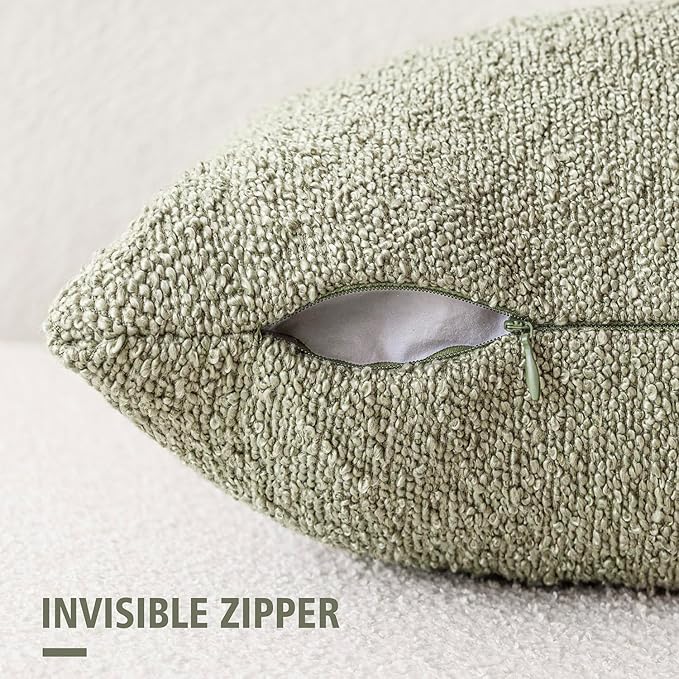 Foindtower Decorative Textured Boucle Throw Pillow Covers Accent Solid Pillow Cases Neutral Soft Cozy Couch Cushion Case for Chair Sofa Bedroom Living Room Home Decor 18x18 Inch,1PC,Dirty Sage Green
