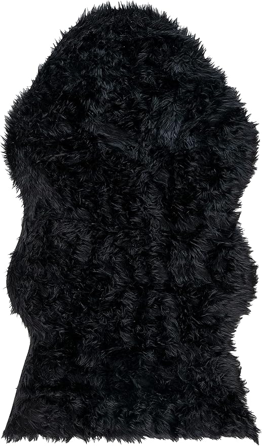 SAFAVIEH Faux Sheep Skin Collection 3' x 5' Black FSS115B Silken Glam 2.35-inch Thick Area Rug