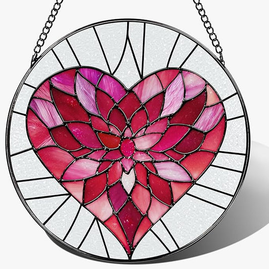Stained Glass Window Hanging - 8 Inch Valentine Sun Catcher, Suncatcher Window Decor | Anniversary, Birthday, Christmas, Mother's Day, Valentine’s Day Gifts for Couple, Lover, Mom, Wife, Girlfriend