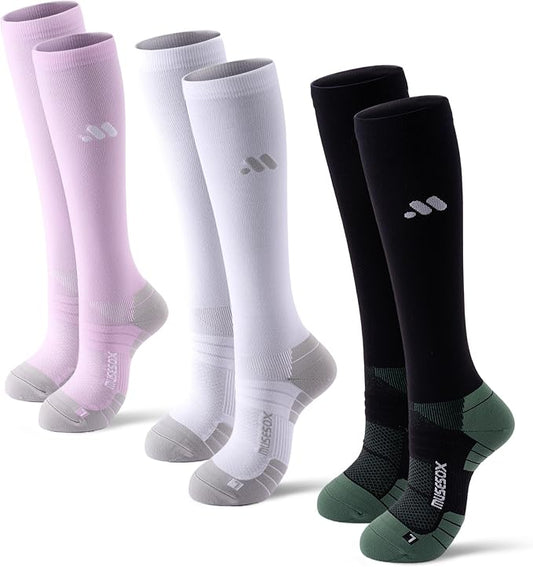 Compression Socks for Women and Men,Knee High 15-20mmHg Graduated Circulation Support(3 Pairs)for Nurses,Pregnant,Travel